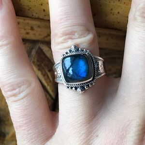Natural Labradorite Sterling Silver Ring Size 6
